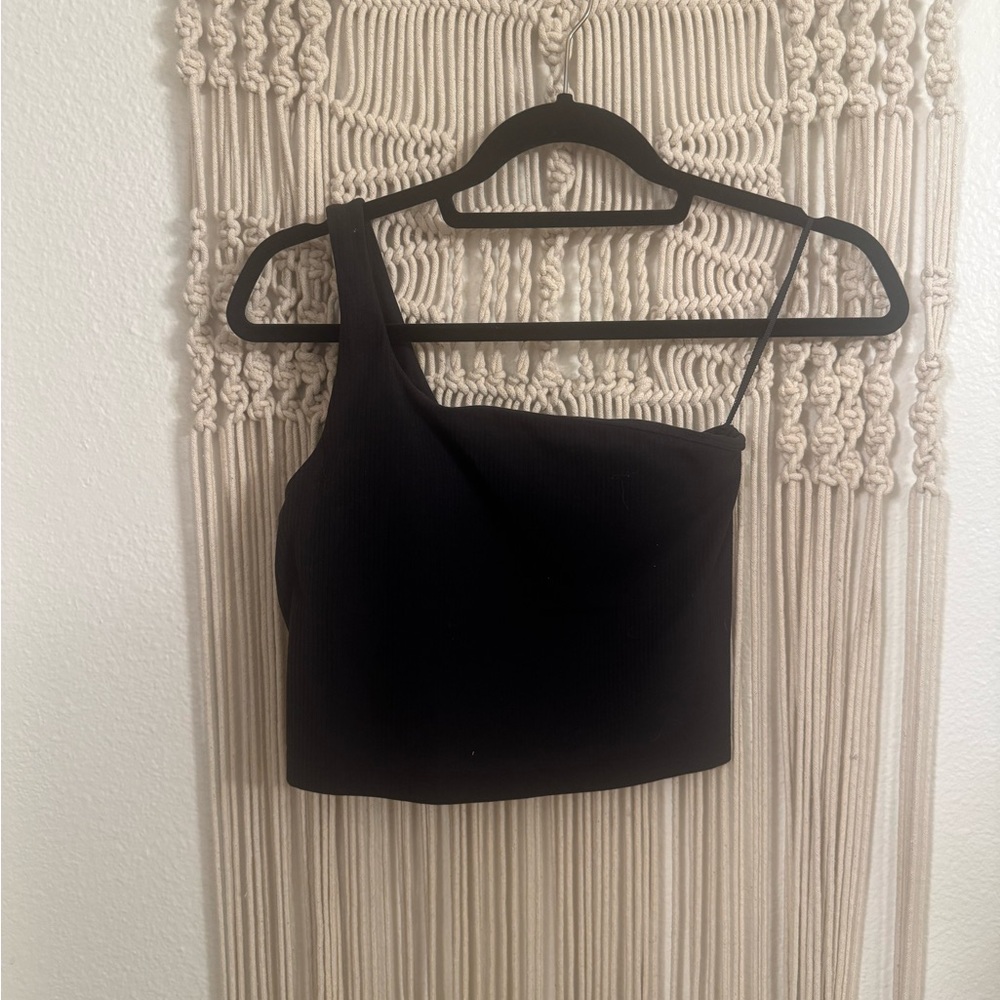 lululemon athletica Black Asymmetric One-Shoulder Crop Top